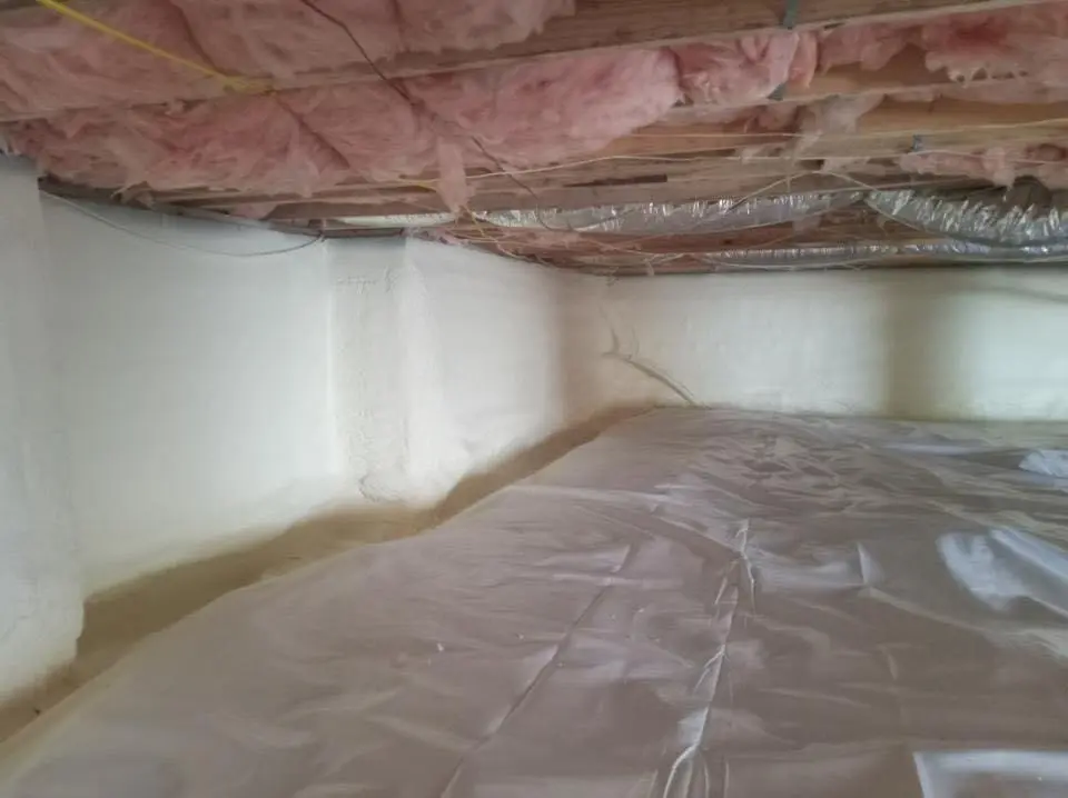Crawl space encapsulation with closed-cell spray foam for Roof Leak Repair in Butner